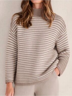 Haven Well Within Striped Turtleneck Sweater in Taupe & Cream